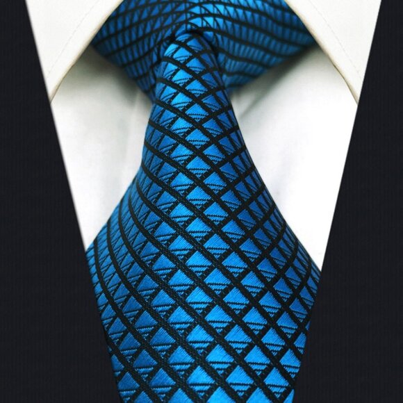 New Blue Black Diamonds Stripe Check Plaid Design 100% SILK TIE - Picture 3 of 5